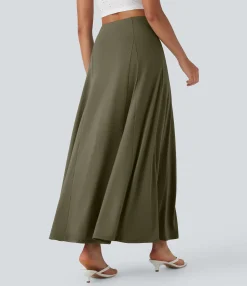 Skirts<HALARA High Waisted Side Zipper Maxi Casual Flare Skirt