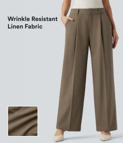 High-Waisted Pants|Straight-Leg Pants<HALARA High Waisted Straight Leg Work Linen Pants with Pockets