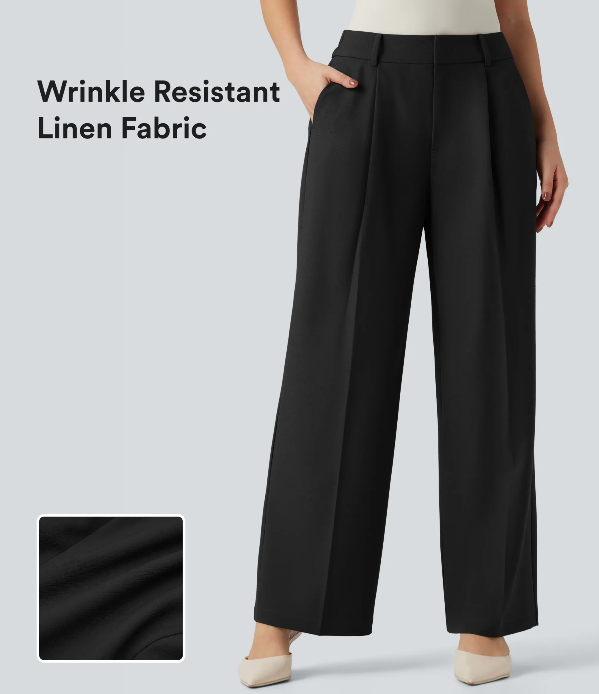 High-Waisted Pants|Straight-Leg Pants<HALARA High Waisted Straight Leg Work Linen Pants with Pockets