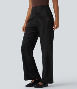 High-Waisted Pants|Straight-Leg Pants<HALARA High Waisted Straight Leg Stripe Work Pants with Pockets