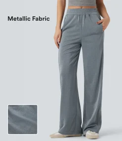 High-Waisted Pants|Pants<HALARA High Waisted Straight Leg Metallic Casual Pants with Pockets