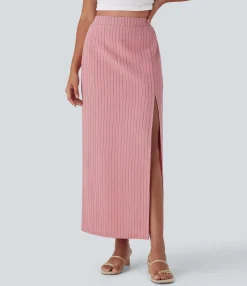 Maxi & Midi Skirts|Skirts<HALARA High Waisted Stripe Maxi Linen-Feel Skirt with Pockets