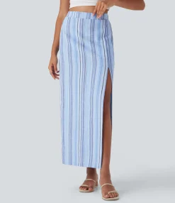 Maxi & Midi Skirts|Skirts<HALARA High Waisted Stripe Maxi Linen-Feel Skirt with Pockets