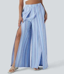 Pants|High-Waisted Pants<HALARA High Waisted Stripe Wide Leg Linen-Feel Pants with Pockets
