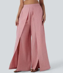 Pants|High-Waisted Pants<HALARA High Waisted Stripe Wide Leg Linen-Feel Pants with Pockets
