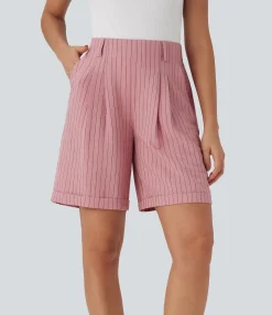 Shorts<HALARA High Waisted Stripe Work Linen-Feel Bermuda Shorts with Pockets