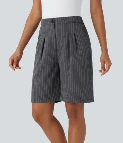 Shorts<HALARA High Waisted Stripe Work Bermuda Shorts with Pockets