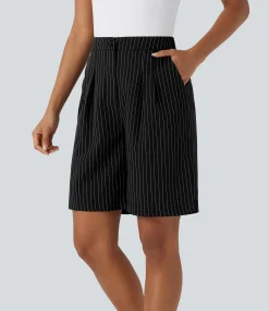 Shorts<HALARA High Waisted Stripe Work Bermuda Shorts with Pockets