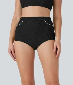 Beachwear<HALARA High Waisted Texture Bikini Bottom Swimsuit