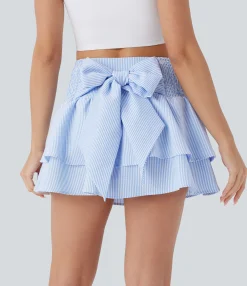 Mini Skirts|Casual Skirts<HALARA High Waisted Tie Back Shirred Tiered Mini Casual Skirt