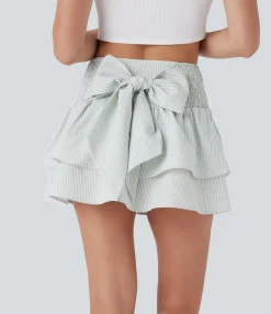 Mini Skirts|Casual Skirts<HALARA High Waisted Tie Back Shirred Tiered Mini Casual Skirt