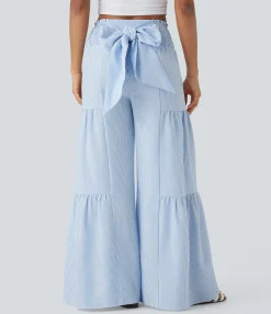 High-Waisted Pants|Wide-Leg Pants<HALARA High Waisted Tie Back Shirred Wide Leg Flowy Stripe Casual Pants