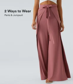 High-Waisted Pants|Wide-Leg Pants<HALARA High Waisted Tie Front Hem Palazzo Wide Leg Flowy Casual Pants