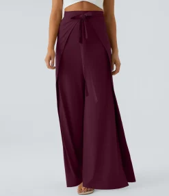 High-Waisted Pants|Wide-Leg Pants<HALARA High Waisted Tie Front Hem Palazzo Wide Leg Flowy Casual Pants