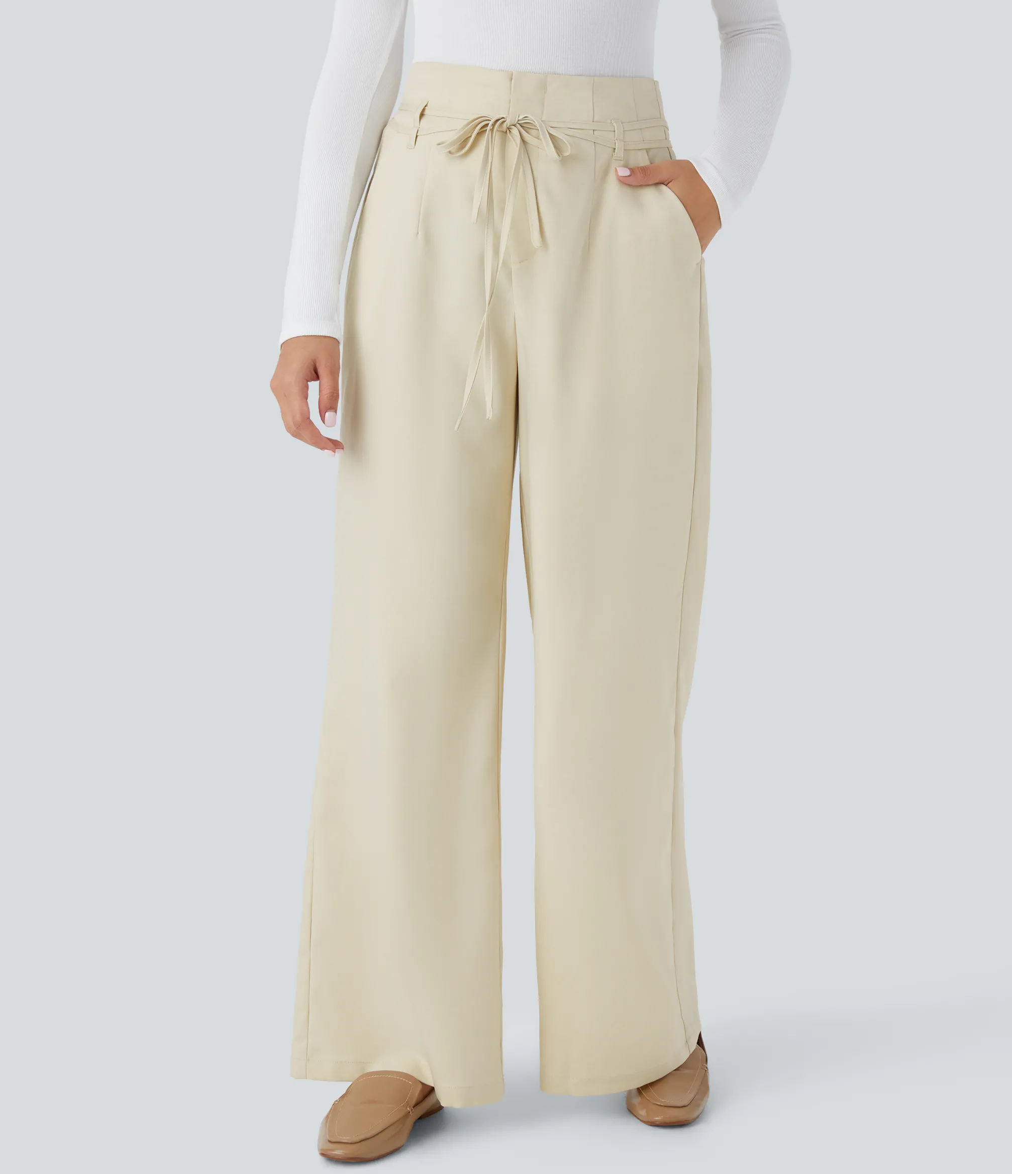 High-Waisted Pants|Pants<HALARA High Waisted Tie Pocket Wide Leg Casual Pants