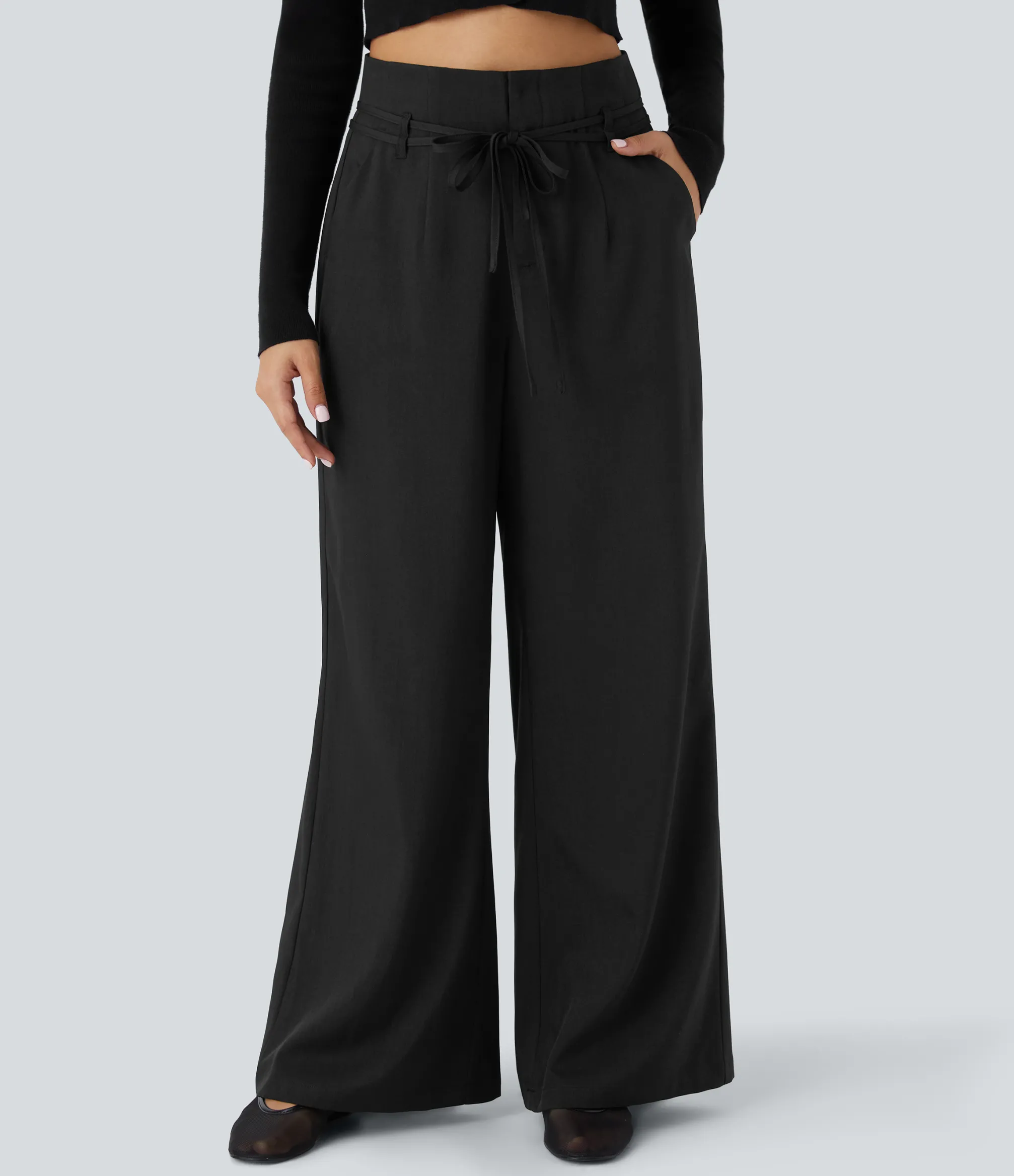 High-Waisted Pants|Pants<HALARA High Waisted Tie Pocket Wide Leg Casual Pants