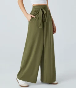 High-Waisted Pants|Pants<HALARA High Waisted Tie Pocket Wide Leg Casual Pants