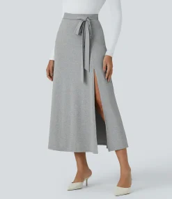 Maxi & Midi Skirts|Casual Skirts<HALARA High Waisted Tie Side Hem Midi Casual Skirt