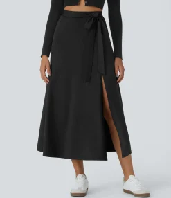 Maxi & Midi Skirts|Casual Skirts<HALARA High Waisted Tie Side Hem Midi Casual Skirt