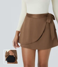 Mini Skirts|Casual Skirts<HALARA High Waisted Tie Side 2-in-1 Pocket Suede Mini Casual Skirt