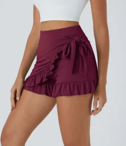 Flowy Shorts|Shorts<HALARA High Waisted Tie Side Ruffle Hem Flowy Casual Shorts 3.5"