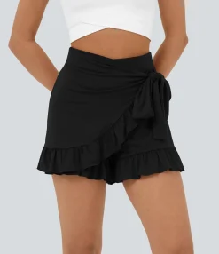 Flowy Shorts|Shorts<HALARA High Waisted Tie Side Ruffle Hem Flowy Casual Shorts 3.5"