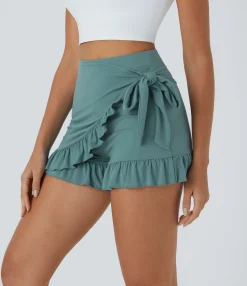Flowy Shorts|Shorts<HALARA High Waisted Tie Side Ruffle Hem Flowy Casual Shorts 3.5"