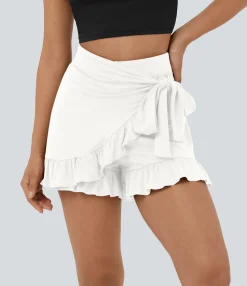 Flowy Shorts|Shorts<HALARA High Waisted Tie Side Ruffle Hem Flowy Casual Shorts 3.5"