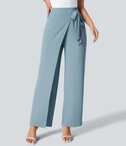 High-Waisted Pants|Wide-Leg Pants<HALARA High Waisted Tie Side Wide Leg Work Pants