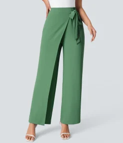 High-Waisted Pants|Wide-Leg Pants<HALARA High Waisted Tie Side Wide Leg Work Pants