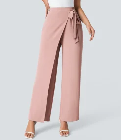 High-Waisted Pants|Wide-Leg Pants<HALARA High Waisted Tie Side Wide Leg Work Pants