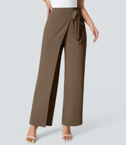 High-Waisted Pants|Wide-Leg Pants<HALARA High Waisted Tie Side Wide Leg Work Pants