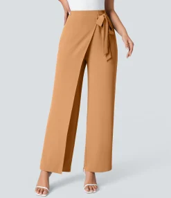 High-Waisted Pants|Wide-Leg Pants<HALARA High Waisted Tie Side Wide Leg Work Pants