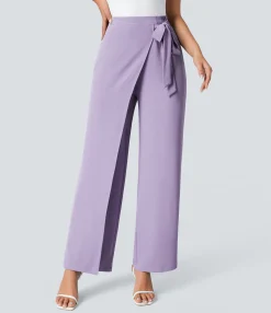 High-Waisted Pants|Wide-Leg Pants<HALARA High Waisted Tie Side Wide Leg Work Pants