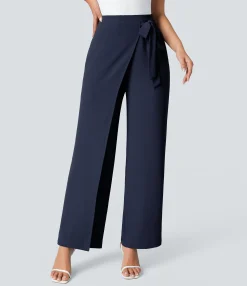 High-Waisted Pants|Wide-Leg Pants<HALARA High Waisted Tie Side Wide Leg Work Pants