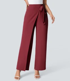 High-Waisted Pants|Wide-Leg Pants<HALARA High Waisted Tie Side Wide Leg Work Pants