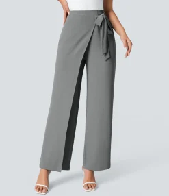 High-Waisted Pants|Wide-Leg Pants<HALARA High Waisted Tie Side Wide Leg Work Pants