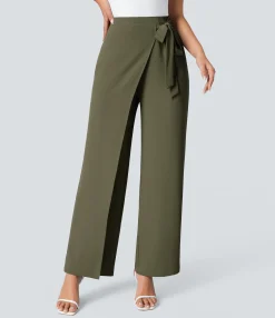 High-Waisted Pants|Wide-Leg Pants<HALARA High Waisted Tie Side Wide Leg Work Pants