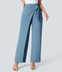 High-Waisted Pants|Wide-Leg Pants<HALARA High Waisted Tie Side Wide Leg Work Pants