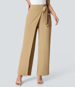 High-Waisted Pants|Wide-Leg Pants<HALARA High Waisted Tie Side Wide Leg Work Pants