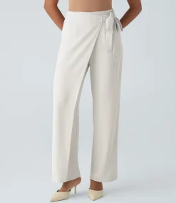 High-Waisted Pants|Wide-Leg Pants<HALARA High Waisted Tie Side Wide Leg Work Pants