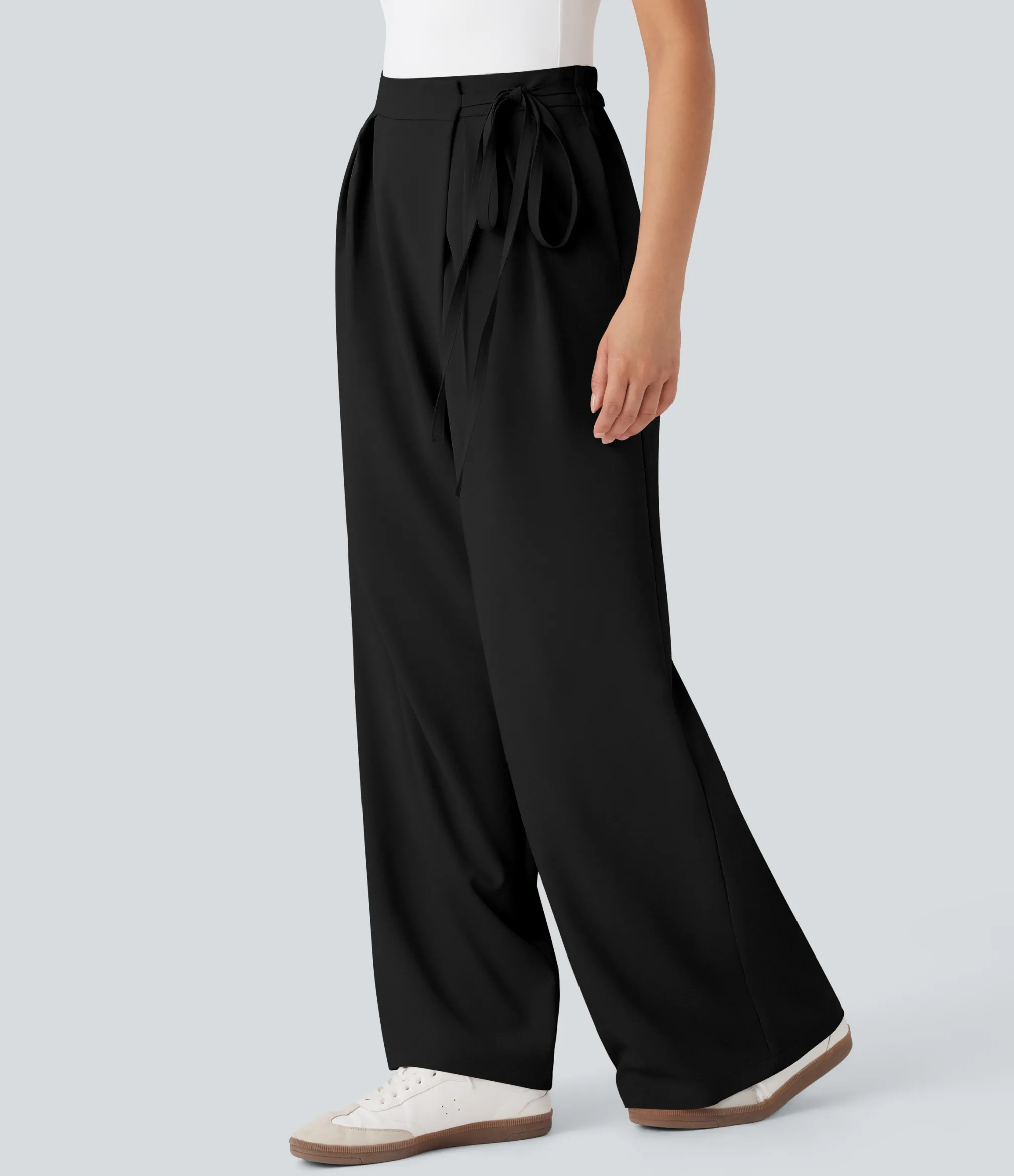 Pants|High-Waisted Pants<HALARA High Waisted Tie Side Wide Leg Work Pants with Pockets