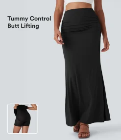 Skirts<HALARA High Waisted Tummy Control Butt Lifting 2-in-1 Midi Casual Mermaid Skirt