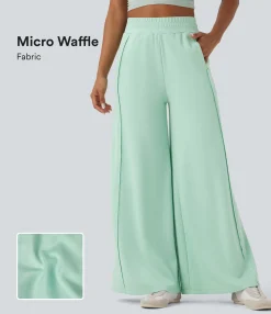 High-Waisted Pants|Wide-Leg Pants<HALARA High Waisted Wide Leg Micro Waffle Casual Pants with Pockets
