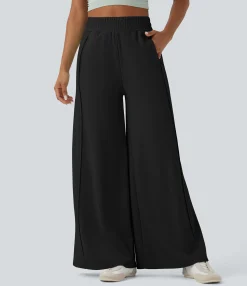 High-Waisted Pants|Wide-Leg Pants<HALARA High Waisted Wide Leg Micro Waffle Casual Pants with Pockets