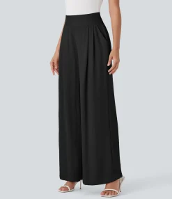 Pants|High-Waisted Pants<HALARA High Waisted Wide Leg Work Linen-Feel Pants with Pockets