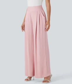 Pants|High-Waisted Pants<HALARA High Waisted Wide Leg Work Linen-Feel Pants with Pockets