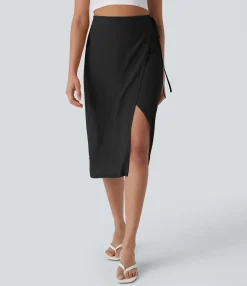 Maxi & Midi Skirts|Casual Skirts<HALARA High Waisted Wrapped Tie Side Midi Casual Skirt
