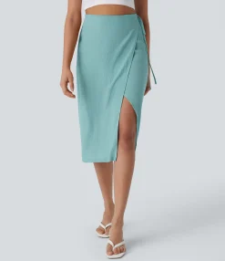 Maxi & Midi Skirts|Casual Skirts<HALARA High Waisted Wrapped Tie Side Midi Casual Skirt