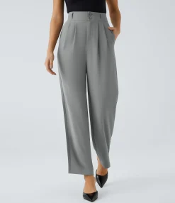 High-Waisted Pants|Straight-Leg Pants<HALARA High Waisted Zipper Pocket Shirred Straight Leg Work Pants